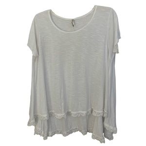 Emma & Sam White Flowy T-Shirt With Crochet Trim